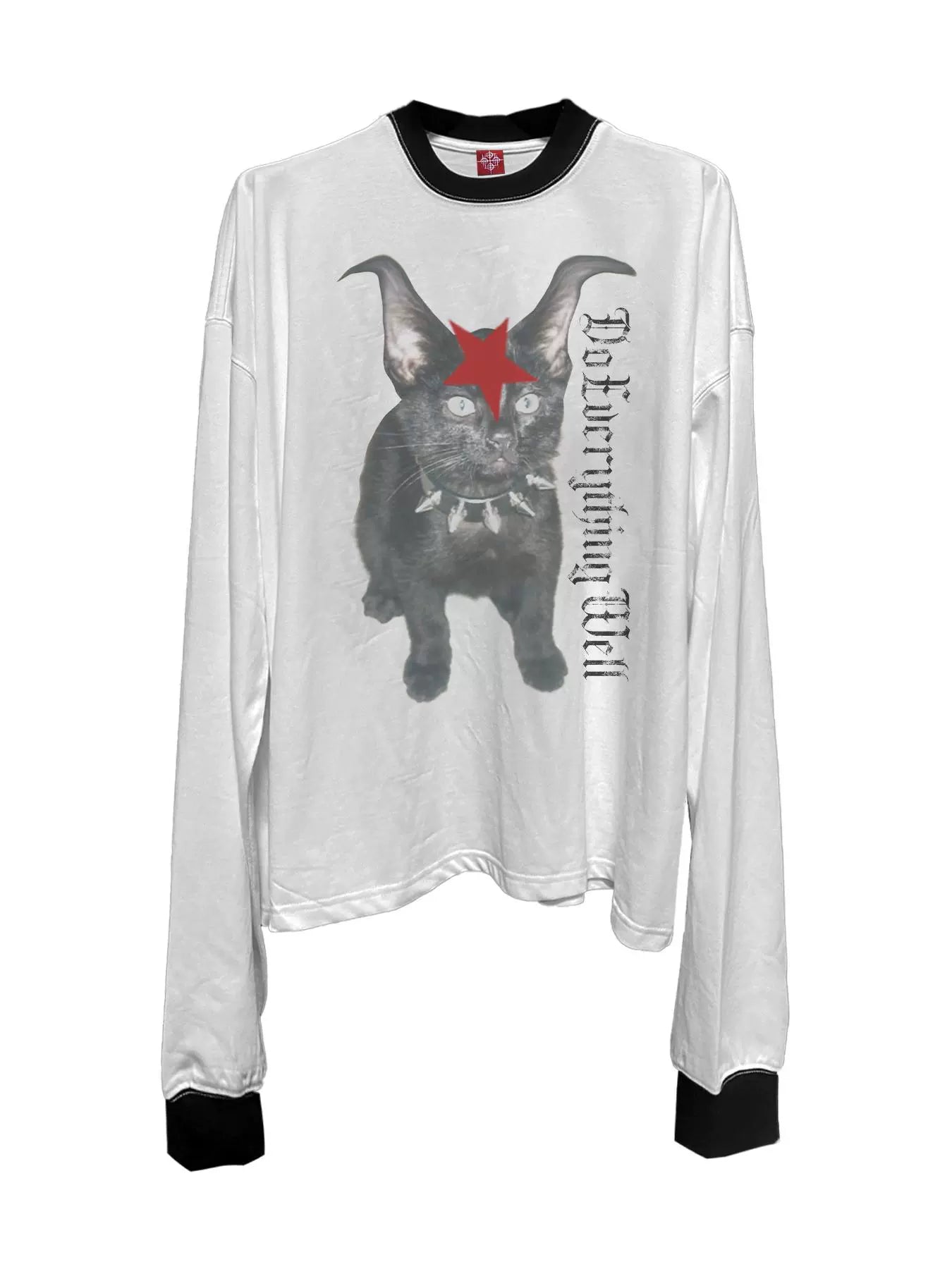DETW 24AW Original [Civet Slogan] Black and white contrasting color splicing 260g * long sleeve tee