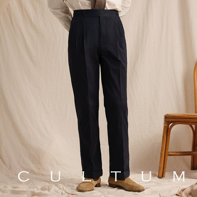 CULTUM Italian Neapolitan Double-pleated Cotton Trousers