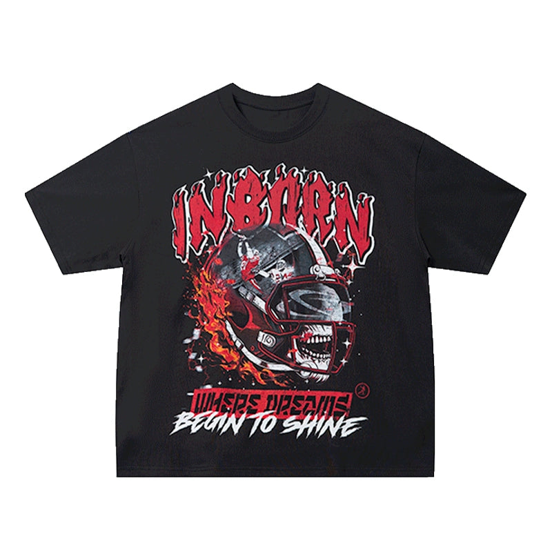 OOTC Retro Skull Helmet Print Tee