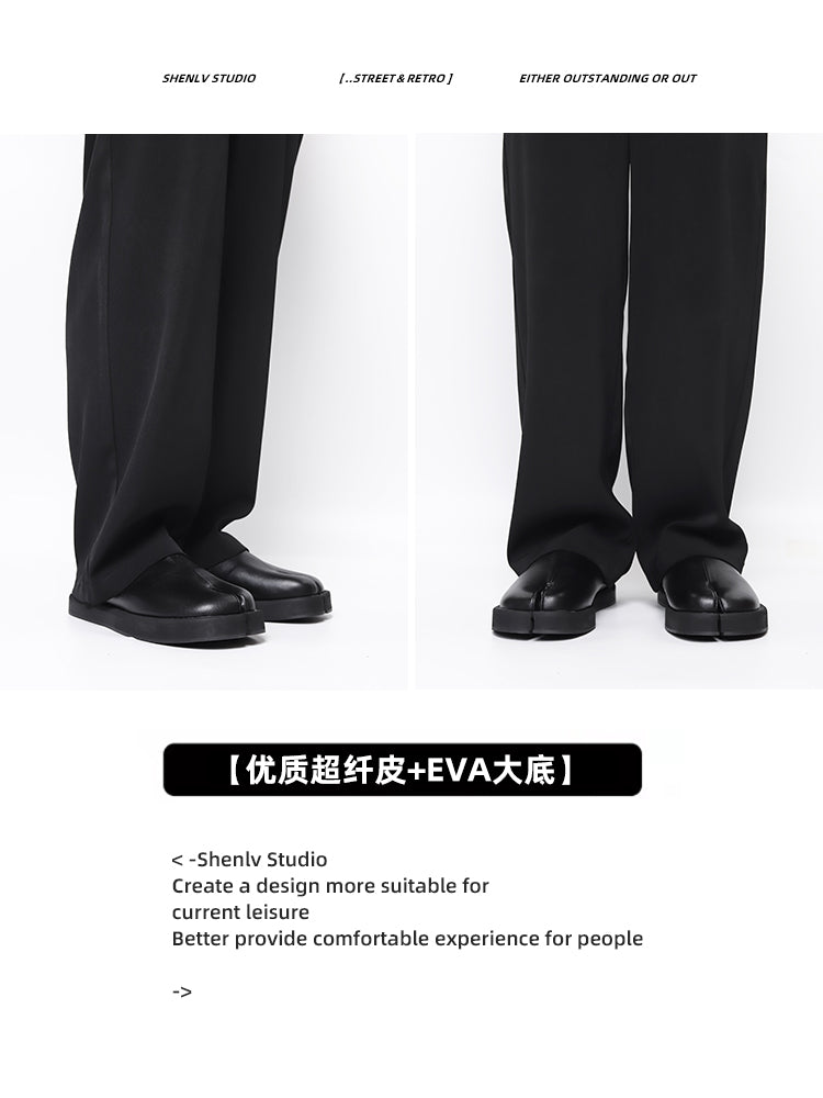 SHENLV STUDIO TABI Japanese one-pedal leather shoes