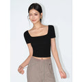 NEVA HU Square Collar Slim-fitting Versatile Short Button Tee
