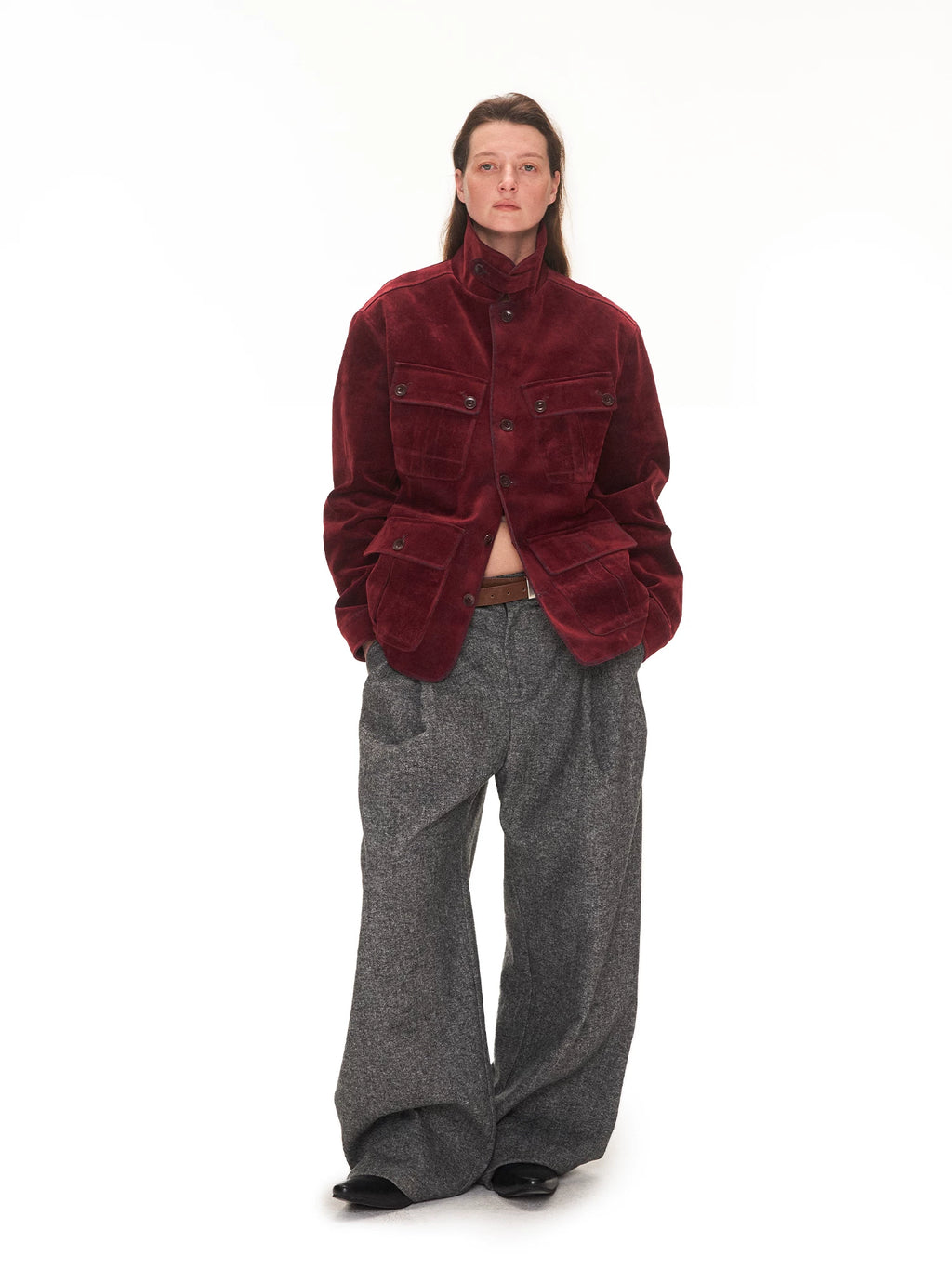 ANTERIOR LOVED Fleece Multi-pocket Denim Slim-fit Stand-up Jacket