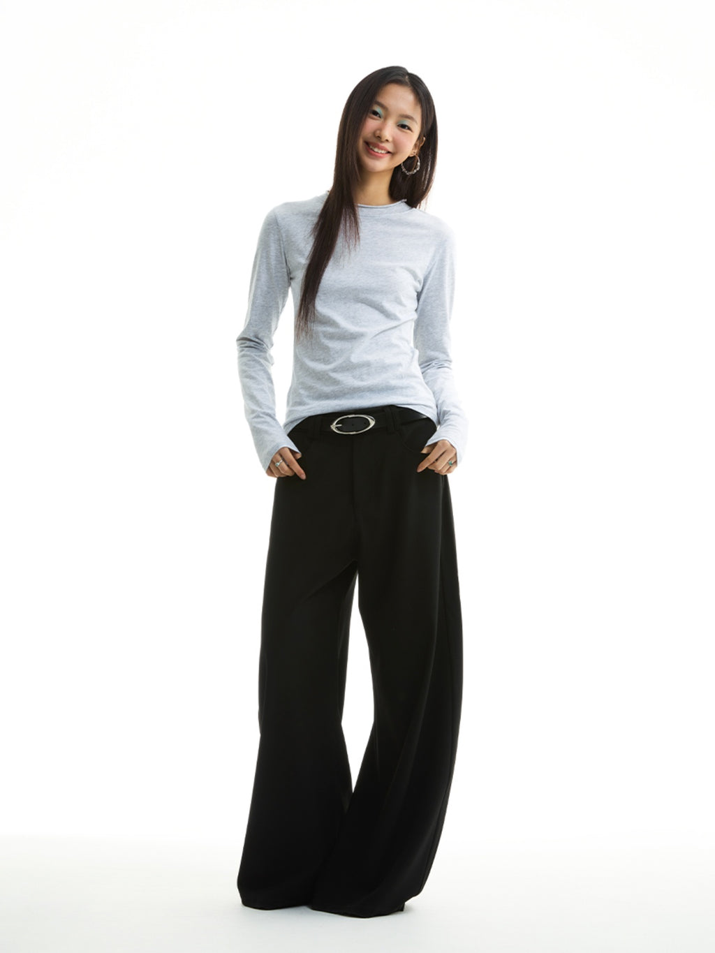 FUNKYFUN Curled Edge Small Neckline Bottoming Shirt T-shirt