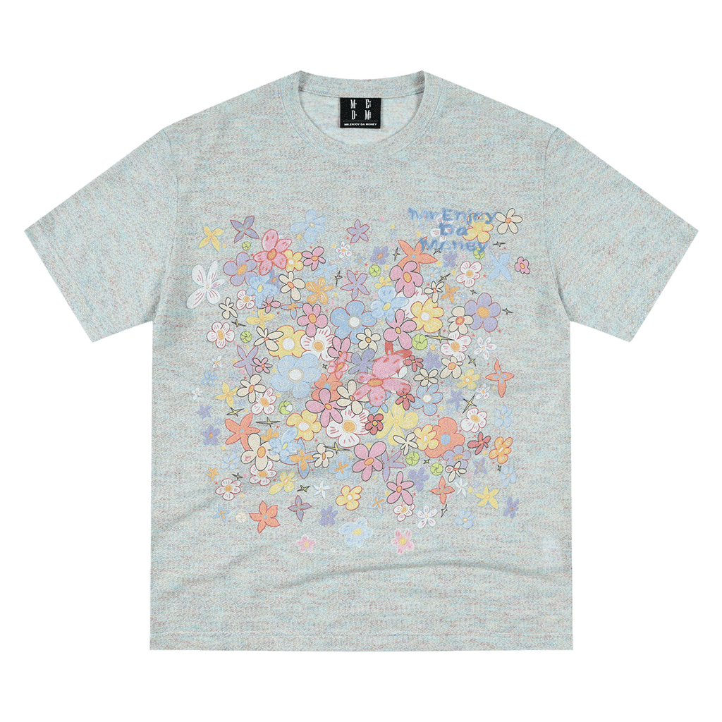 MEDM Flower Print Color Yarn Casual Loose Tee