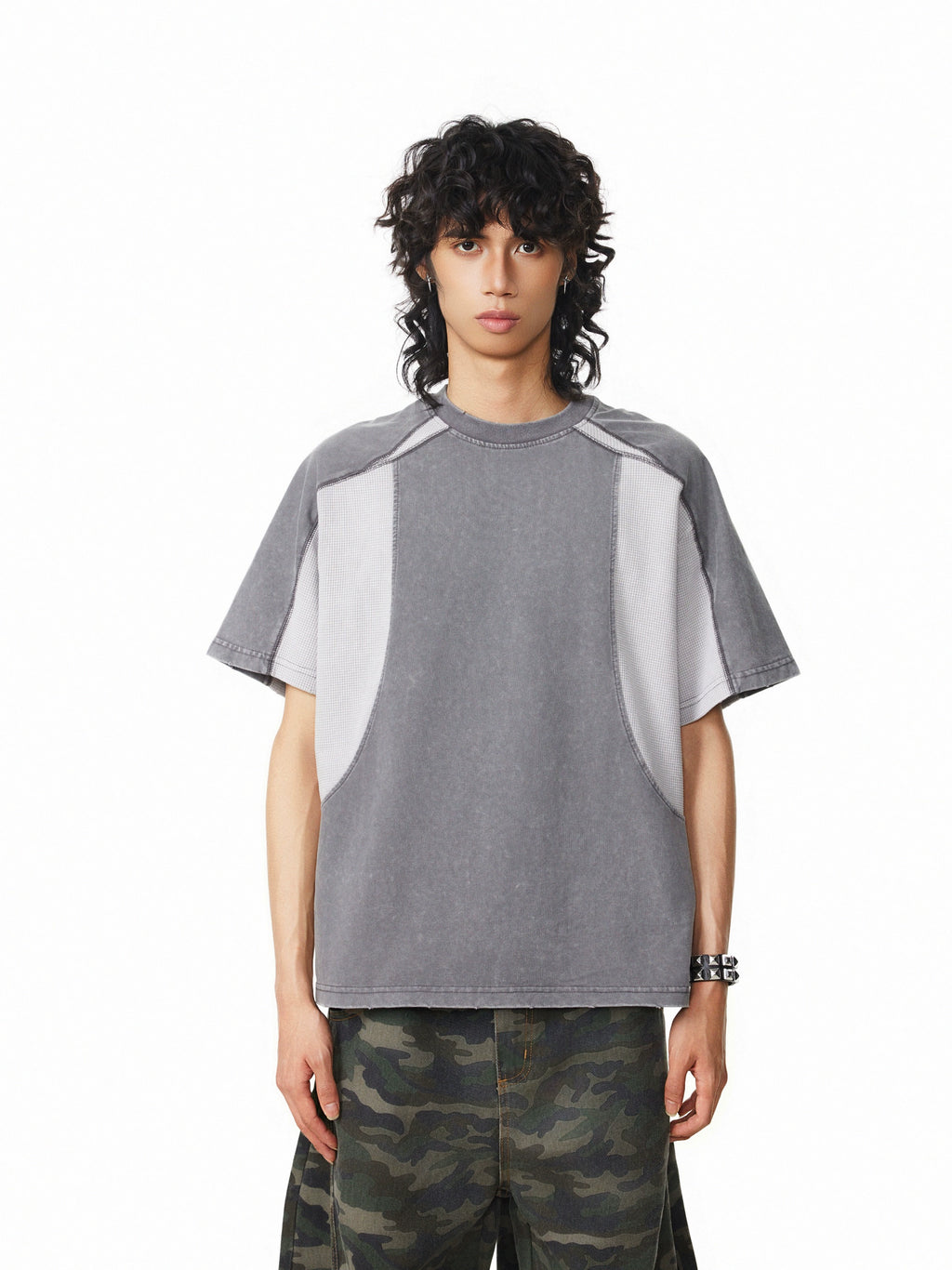 BTSG Washing Deconstruction Splicing Contrasting Color Advanced Tee