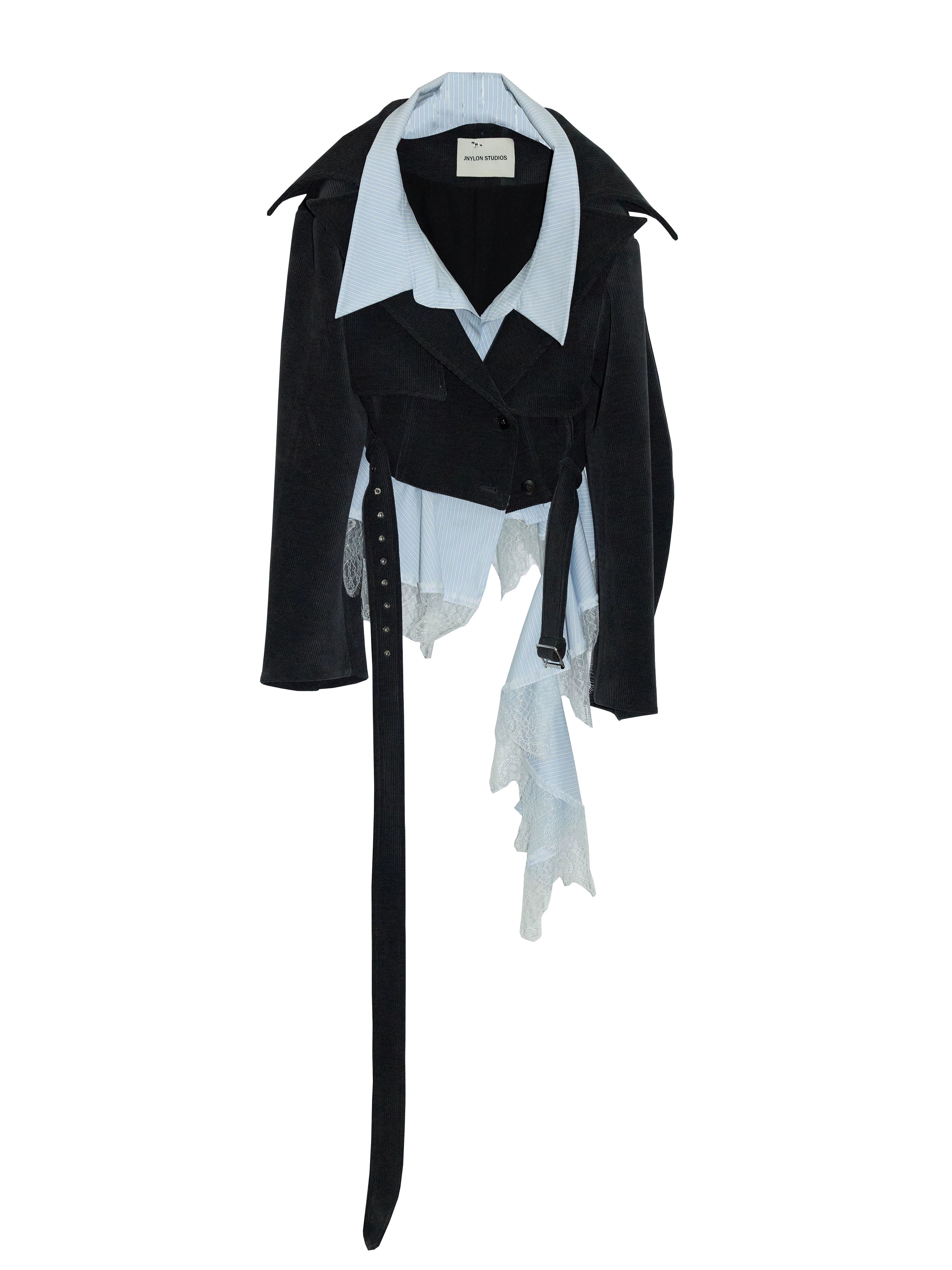 JNYLON Vintage Fake Two-Piece Lace Removable Silhouette Short Jacket