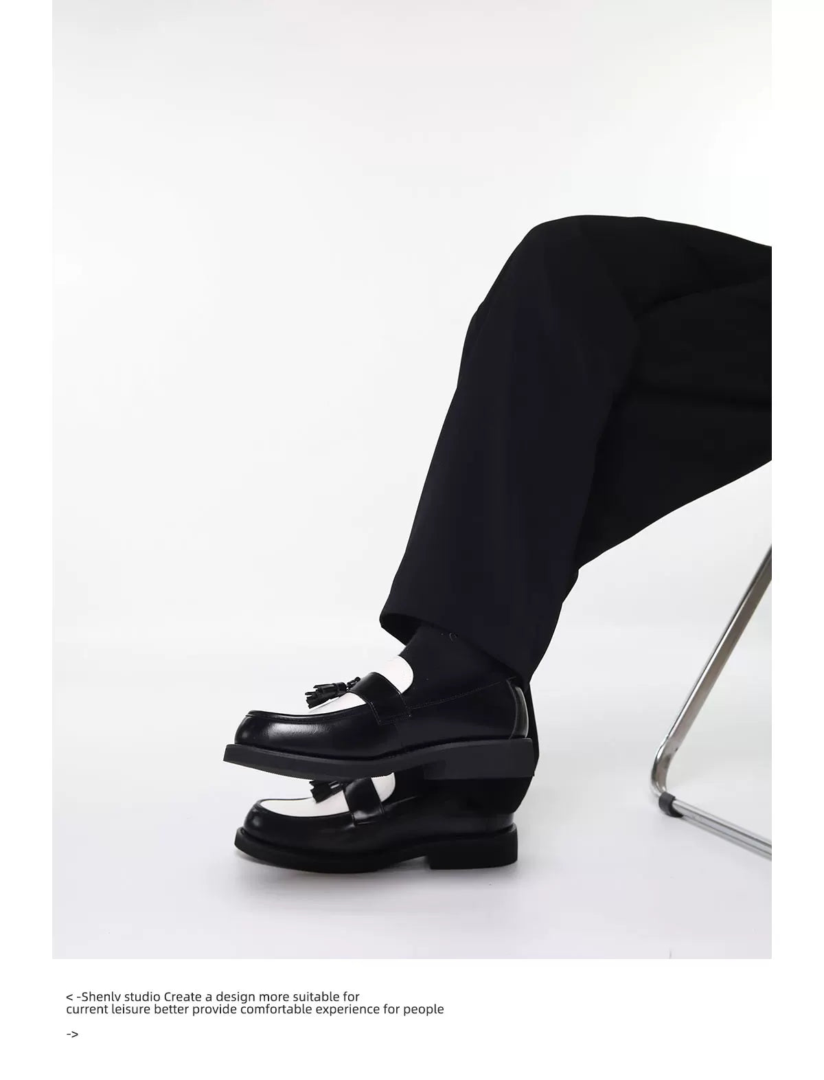 SHENLV STUDIO Color Matching Tassel One-pedal Derby Leather Shoes