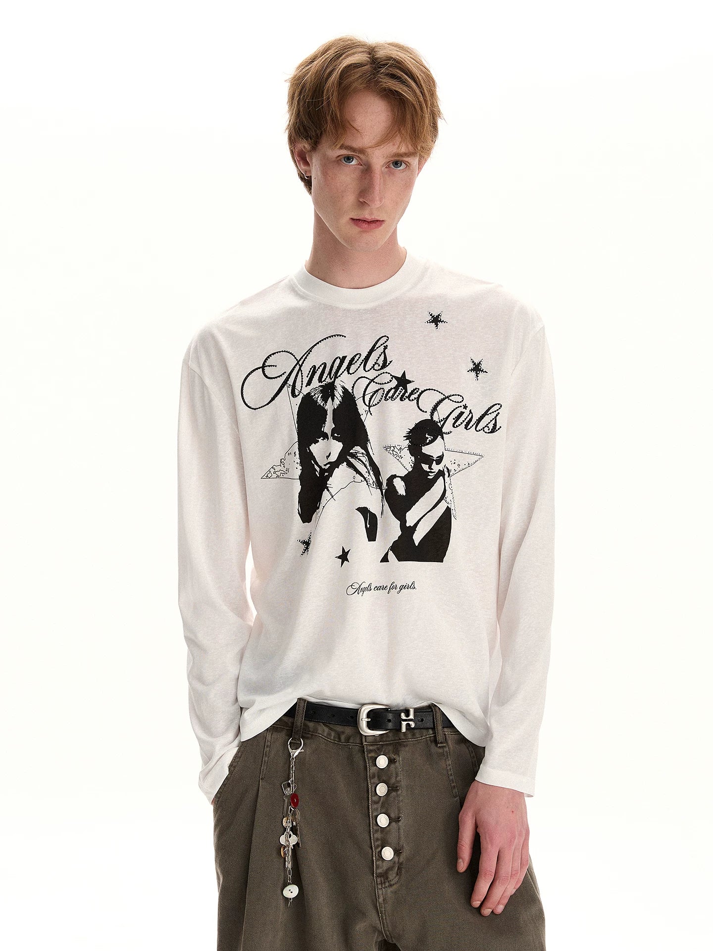 A PUEE Retro Vintage Portrait Print Long-Sleeve T-Shirt – Loose Fit Street Style