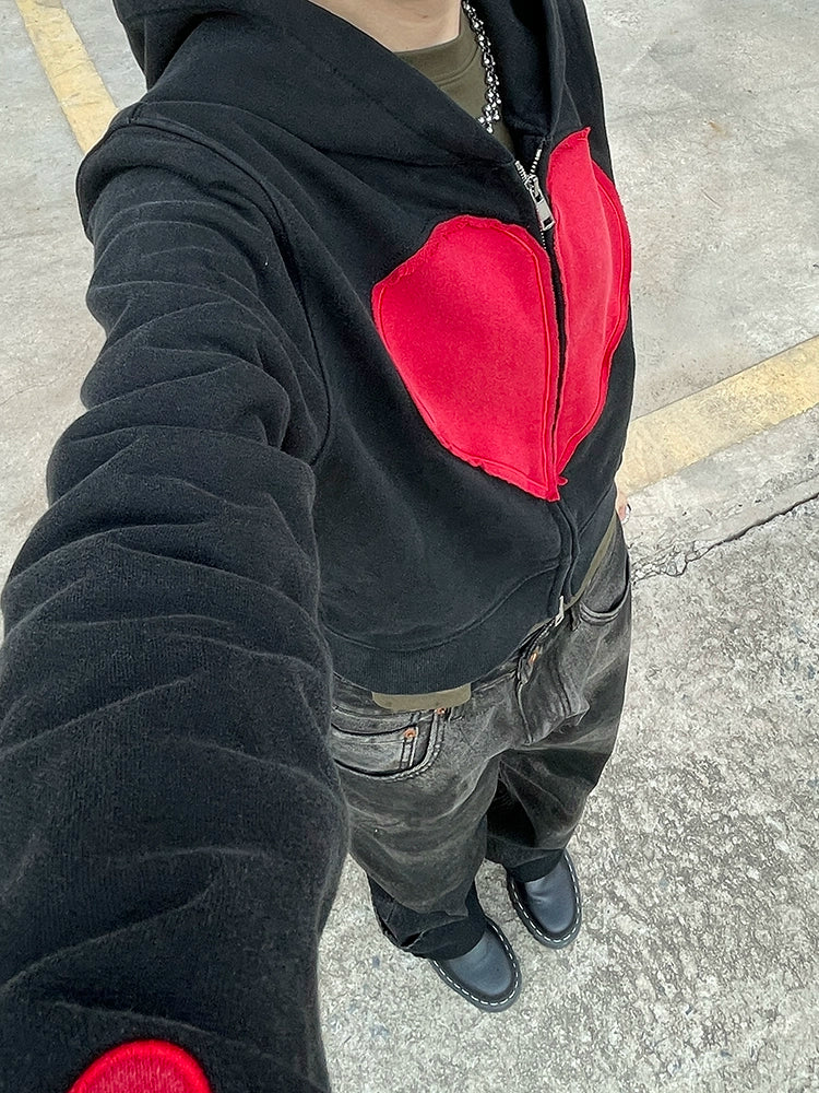 MMBBT Love Stitching Retro Hooded Zipper Jacket