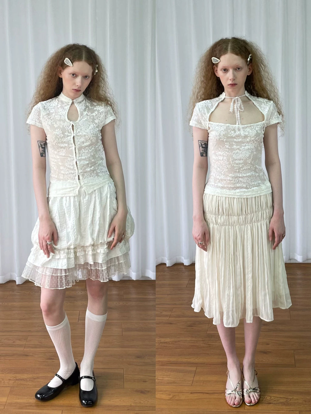 Loosesmell Jacquard Spliced Lace Waist Shirt