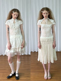 Loosesmell Jacquard Spliced Lace Waist Shirt