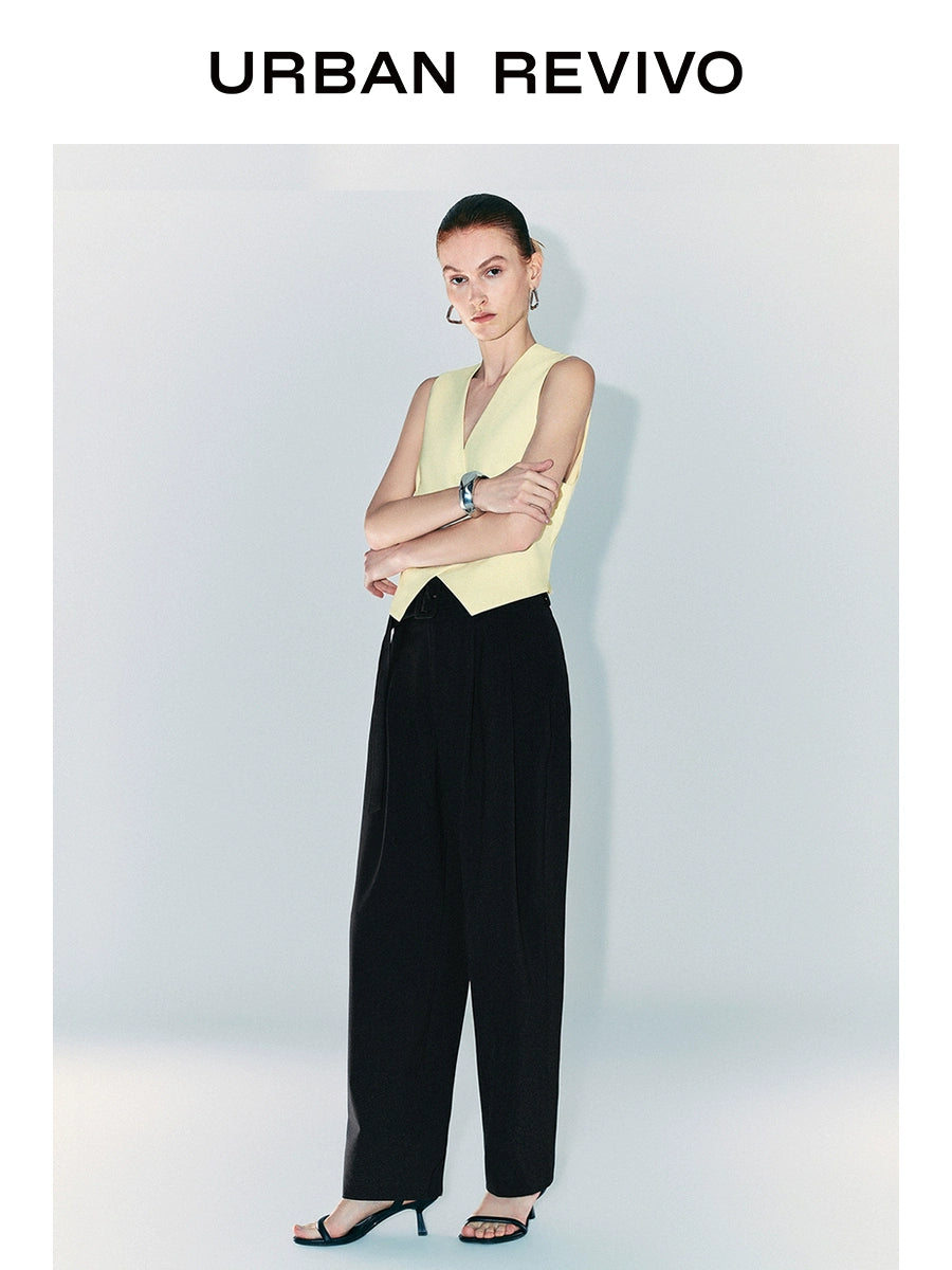 URBAN REVIVO Temperament Commuter Oblique Placket V-neck Vest