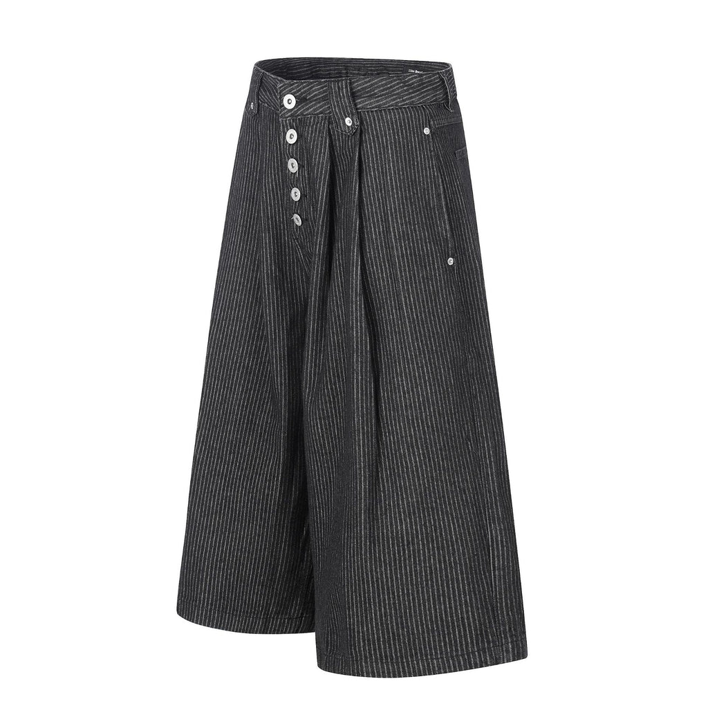 11KN Vintage Striped Pleated Cropped Jeans