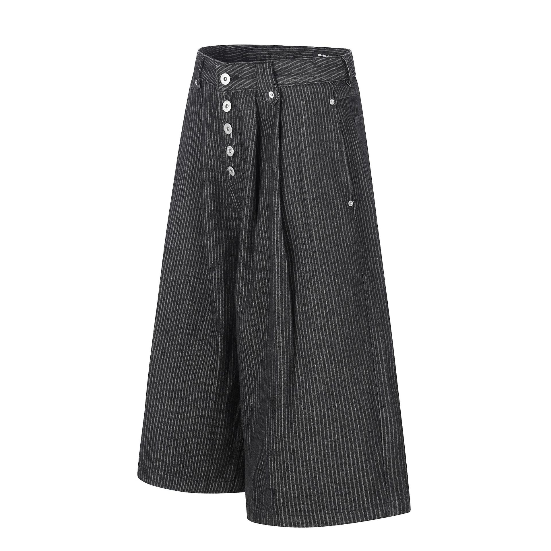 11KN Vintage Striped Pleated Cropped Jeans