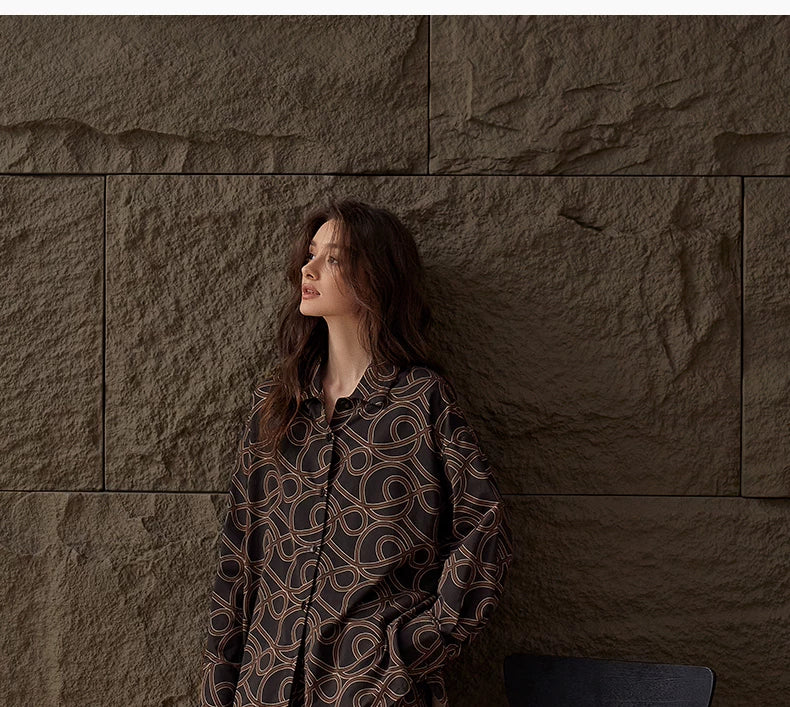 YUENEI Cotton Long-sleeved Fashion Casual Pajamas