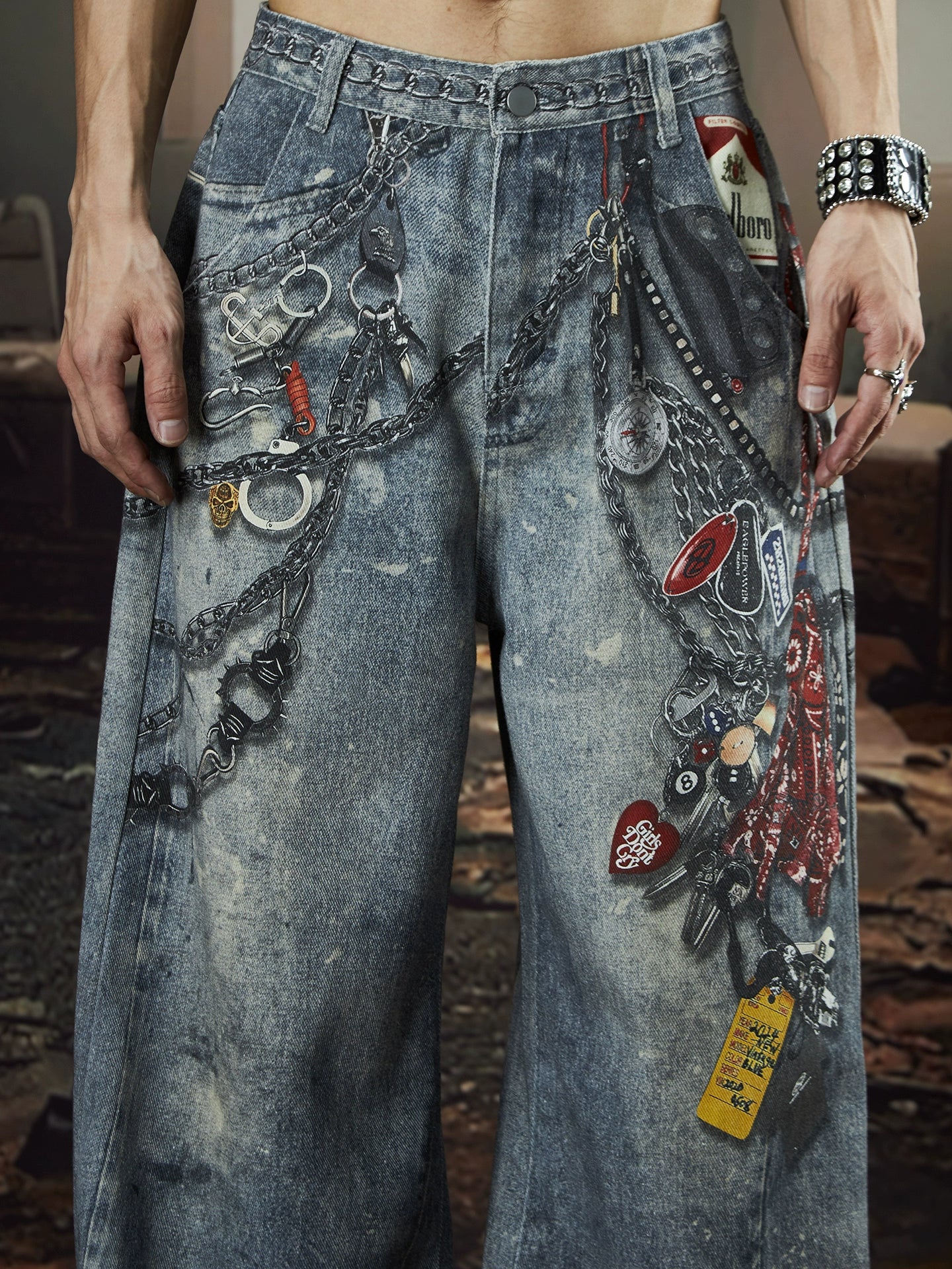 NOMANIAI Digital Printing Loose Straight Print Jeans