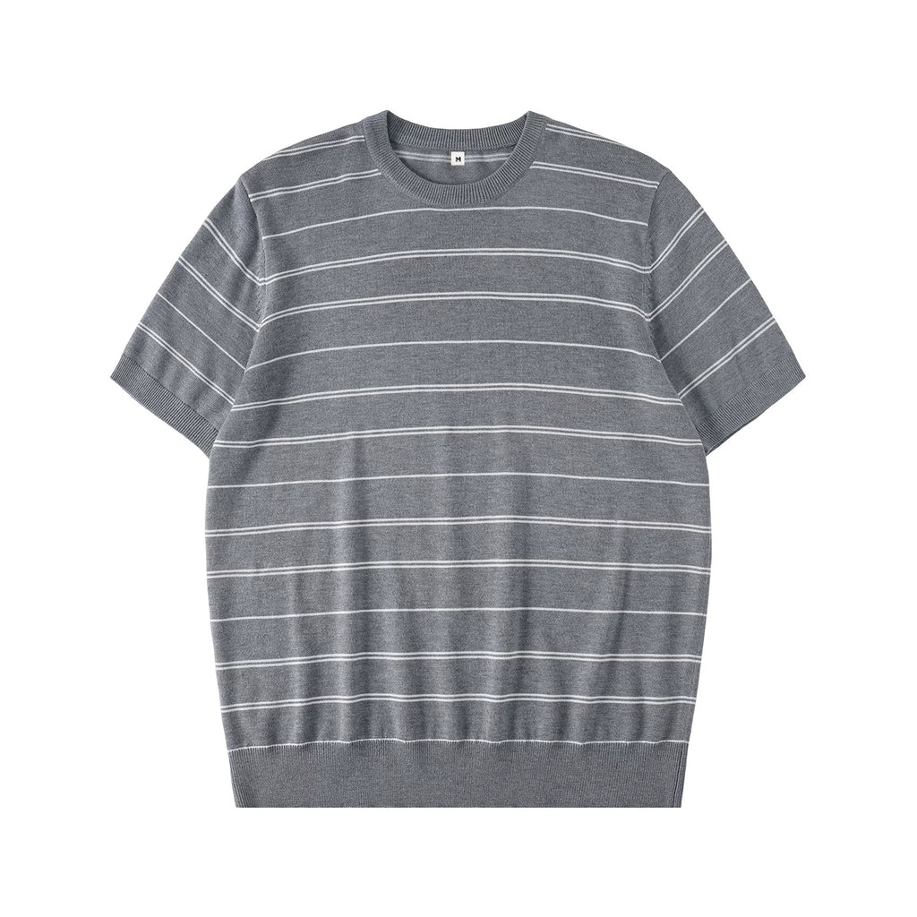 LR MADE Cuff Hem Tightened Knitted Striped Tee