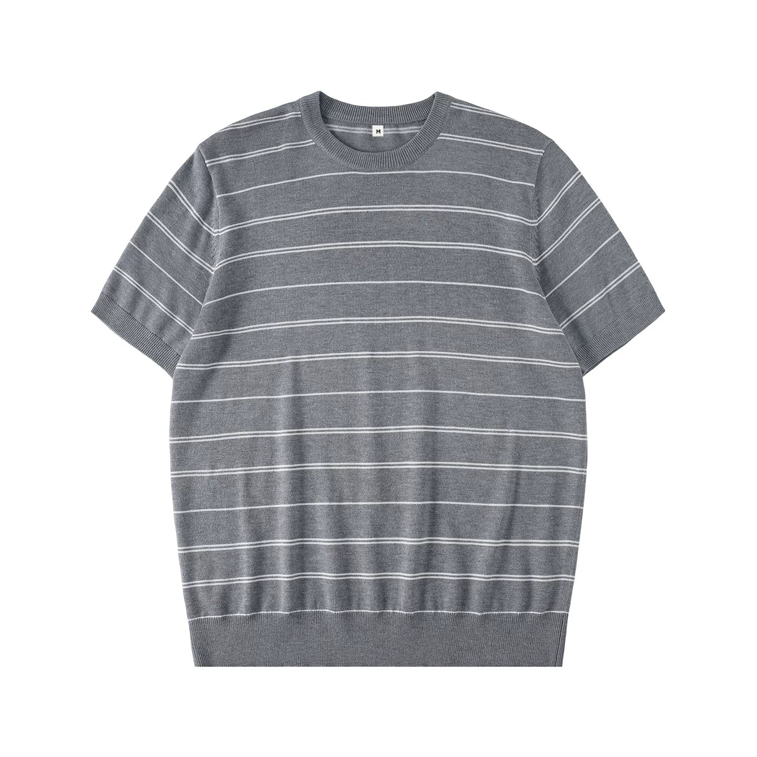 LR MADE Cuff Hem Tightened Knitted Striped Tee
