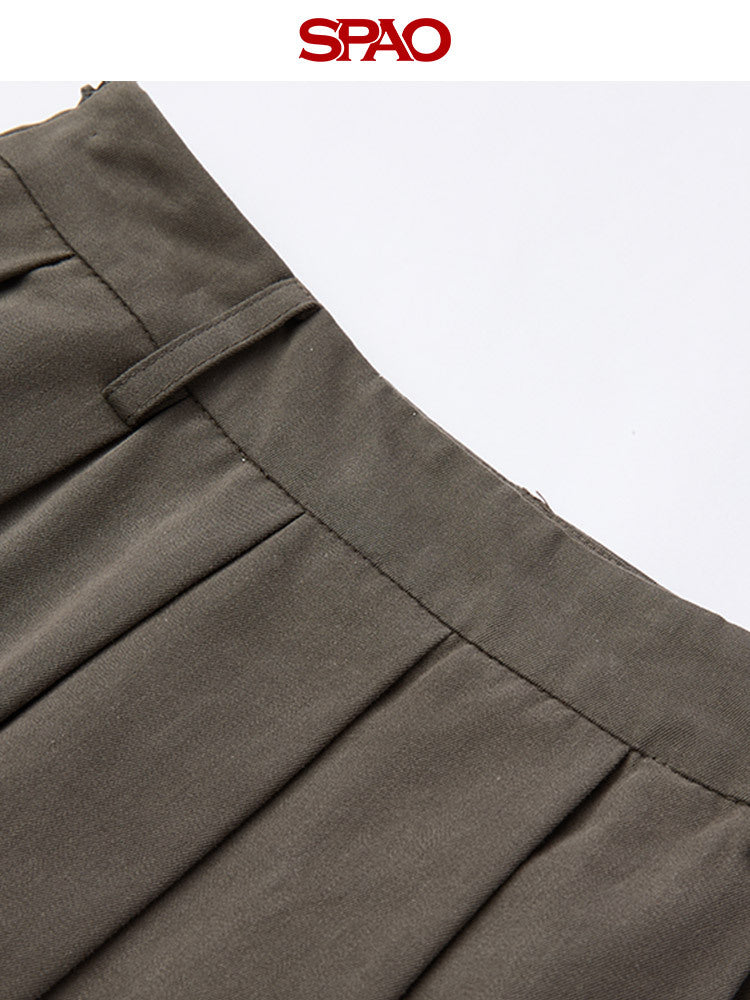 SPAO Korean Style Women's Stitching Striped Pleated Skirt SPWHF23G71