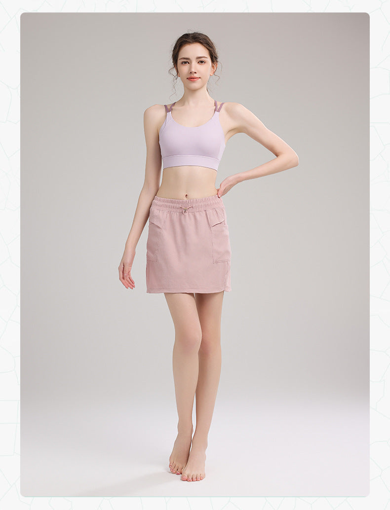 TIANQINGSE Elastic High Waist Lined Yoga Sports Skirt