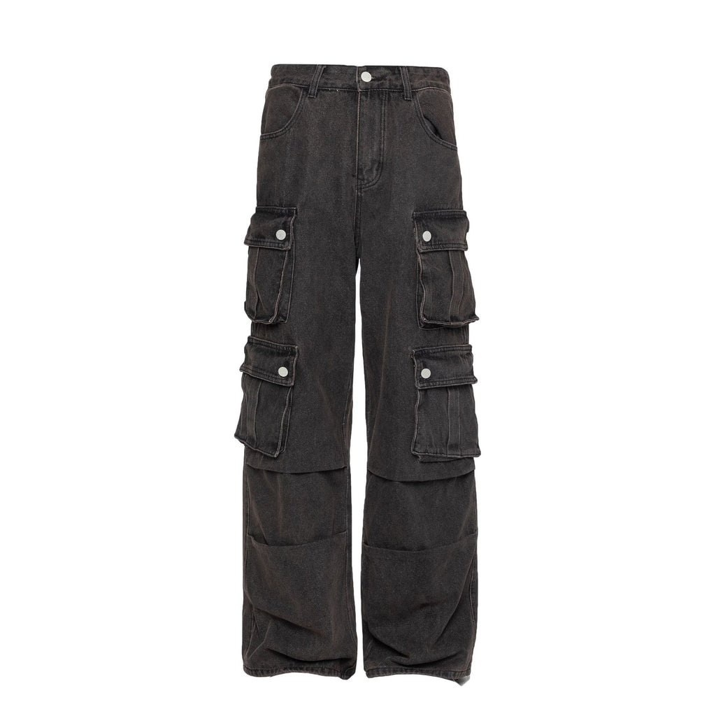 TRYTHMCLUB Vintage Wide Leg Straight Loose Multi-Pocket Jeans