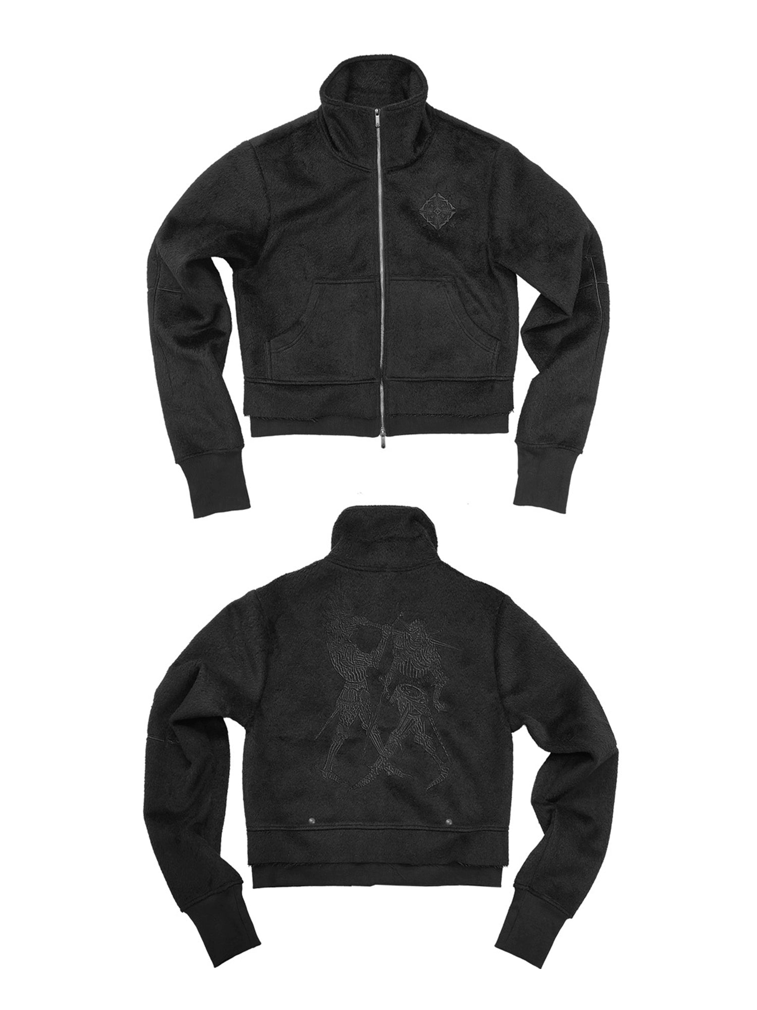 WANNA LAB Stand-up Collar Embroidered Woolen Short Plush Zip Jacket