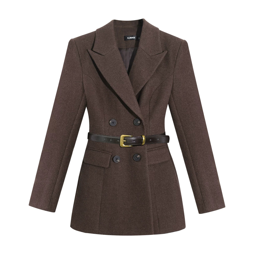 LLROGE Retro Waist Temperament Suit V-neck Dress