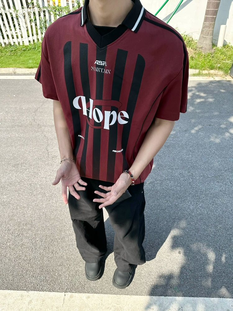 BeOurRule Vintage Striped Polo Shirt V-neck Loose Tee