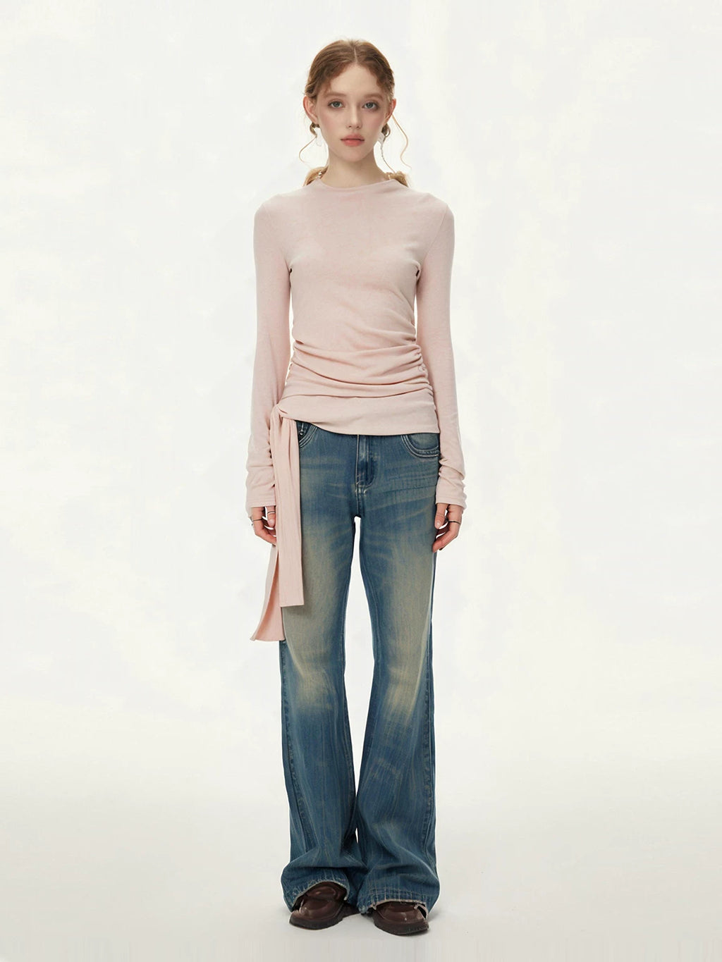 SUREENOUGH Lace-up Pleated Slim Sleeve