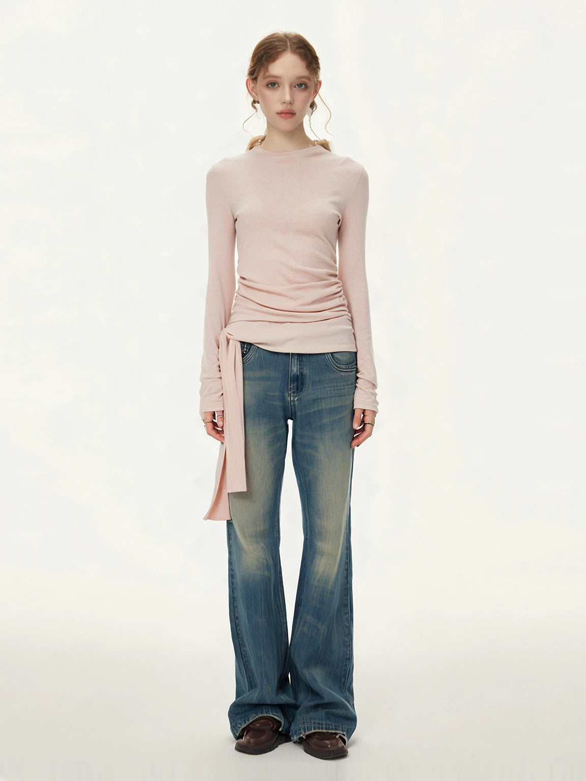 SUREENOUGH Lace-up Pleated Slim Sleeve