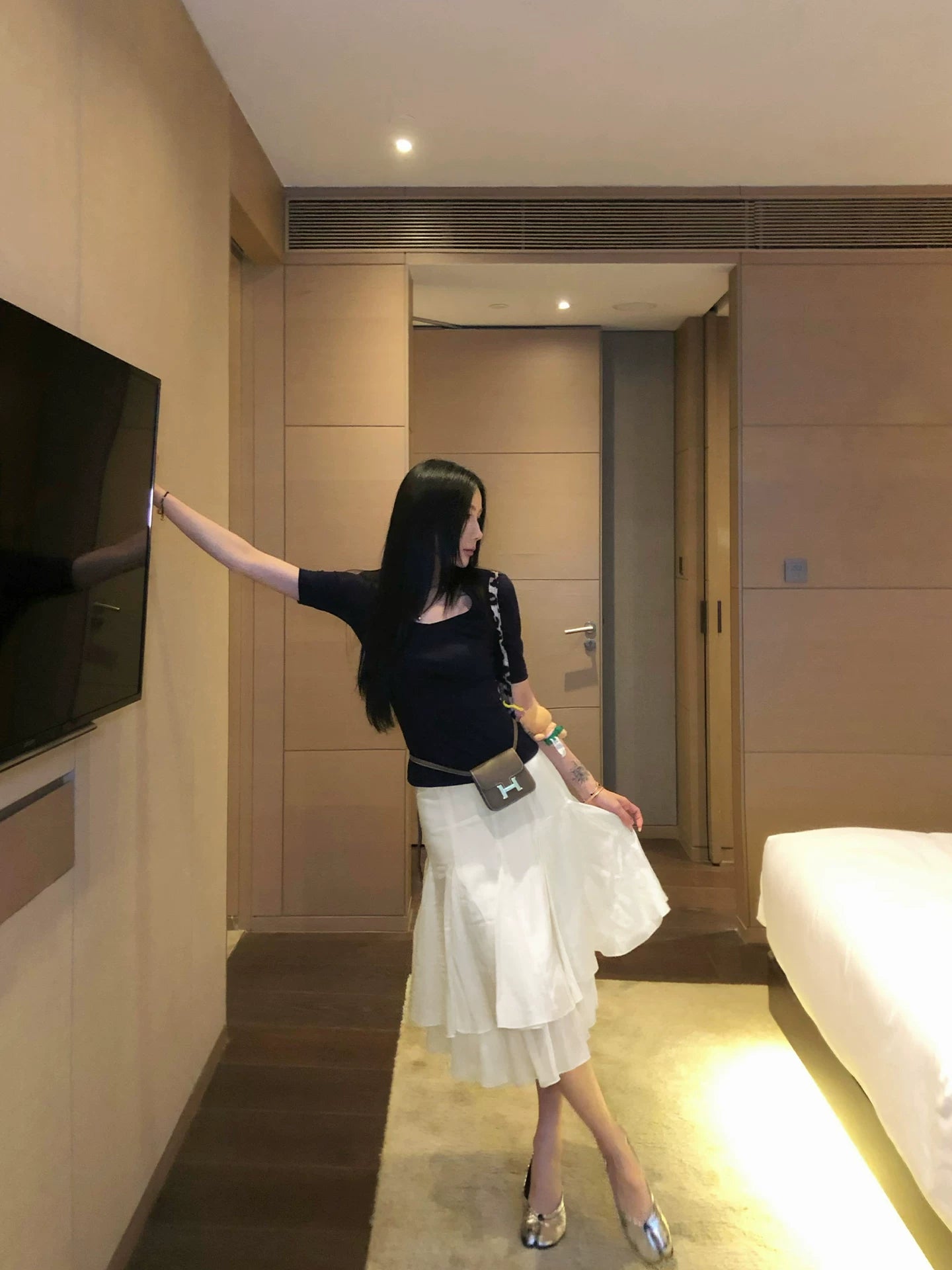 YOUNG KYLIN Splicing Large Skirt High Waist Medium and Long Skirt