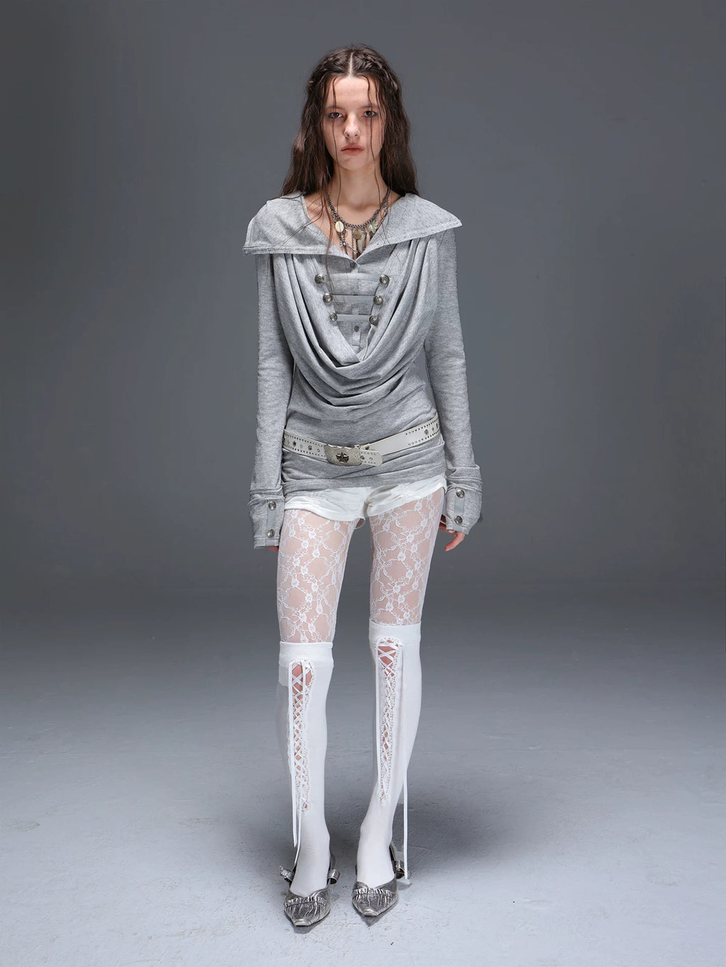 DoublePunch Metal Buckle with Knitted Hooded Bottom Long Sleeve