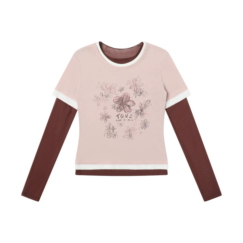 TGNS Flower-painted Graffiti Fake Three-piece Tight and Thin Long Sleeves