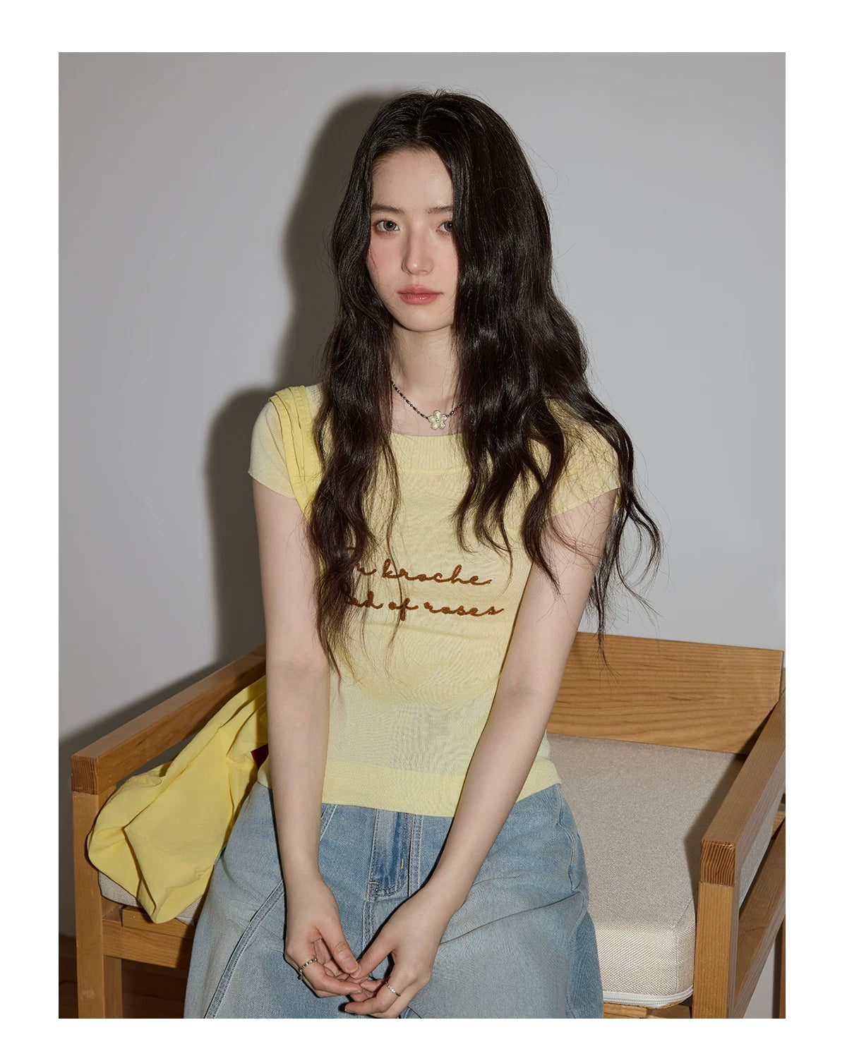 XUJING Crew Neck Embroidery Knitted Slim Tee