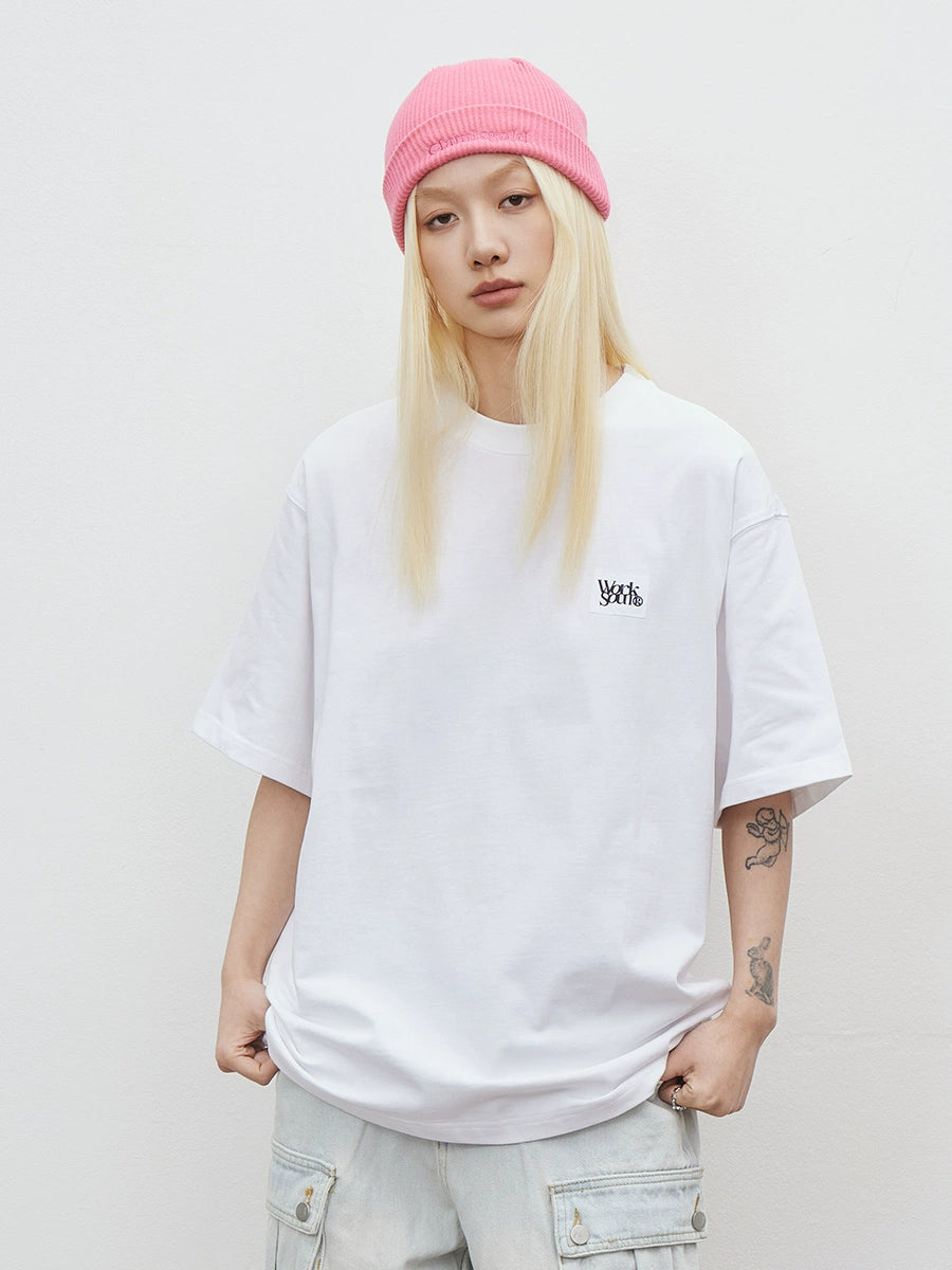 NICEBAD Basic Weaving Label Casual Loose Tee