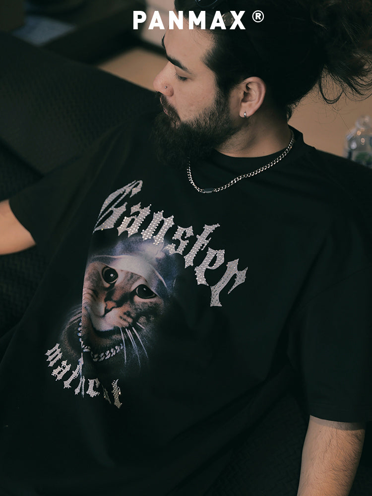 PANMAX Loose Versatile Pure Cotton Cat Head Print Tee