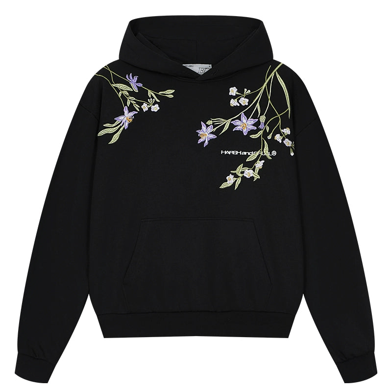 HACR Violet Flower Embroidered Hooded Sweater