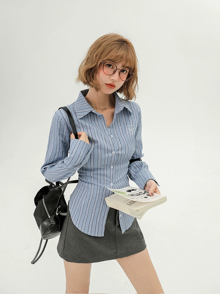 Girlyhalo College Striped Slim-Fit Shirt