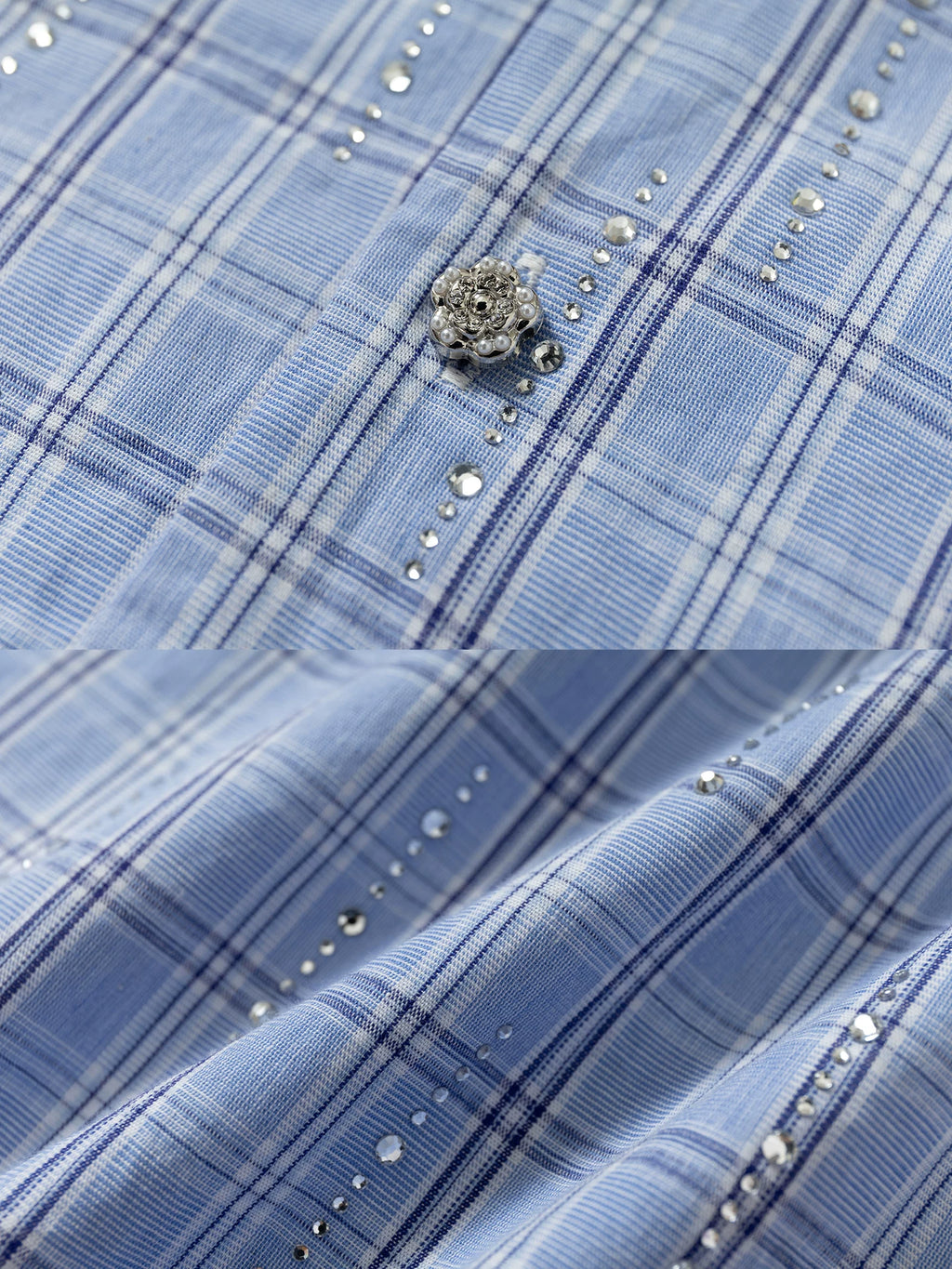YADcrew Hot Diamond Plaid Light Luxury Short Sleeve Shirt