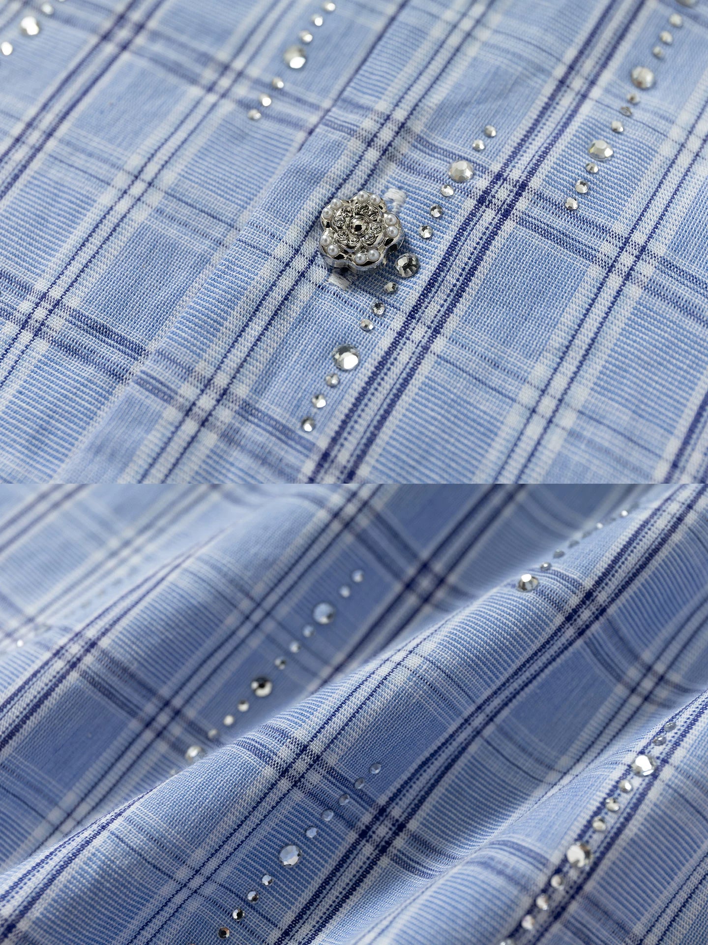 YADcrew Hot Diamond Plaid Light Luxury Short Sleeve Shirt