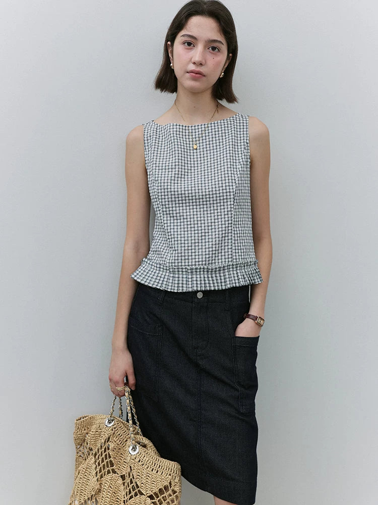 VOOE One-word Neck Plaid Vest Shirt