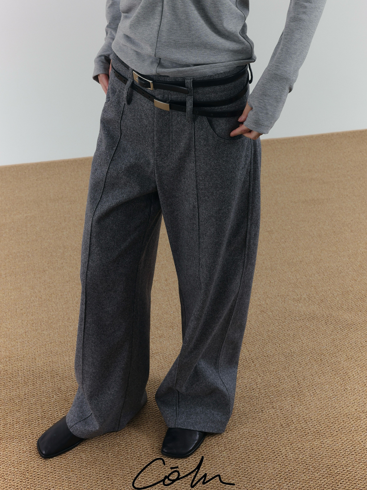COLN Double-waist Woolen Trousers