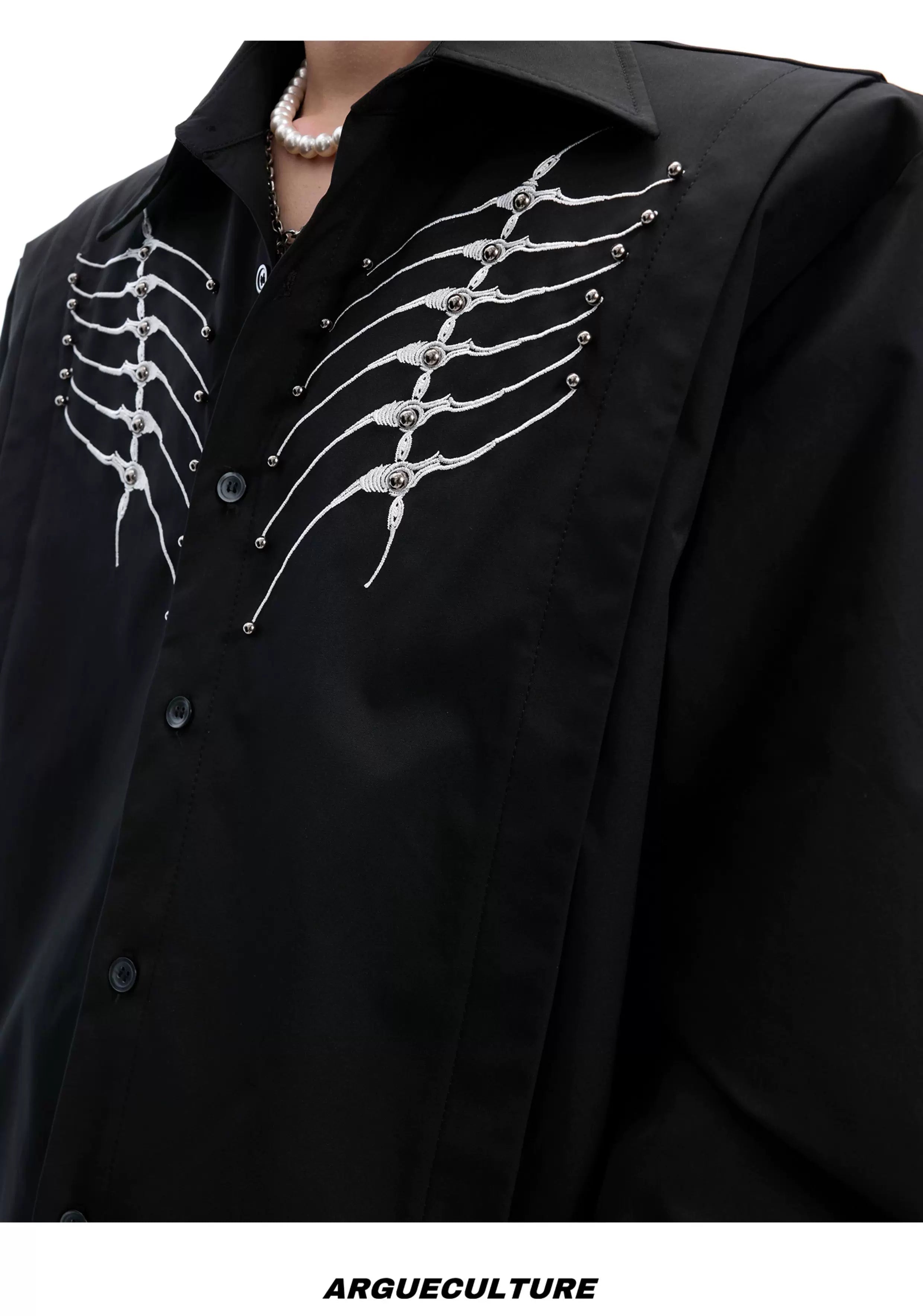 ArguECulturE Niche Embroidered Riveted Long-sleeved Shirt