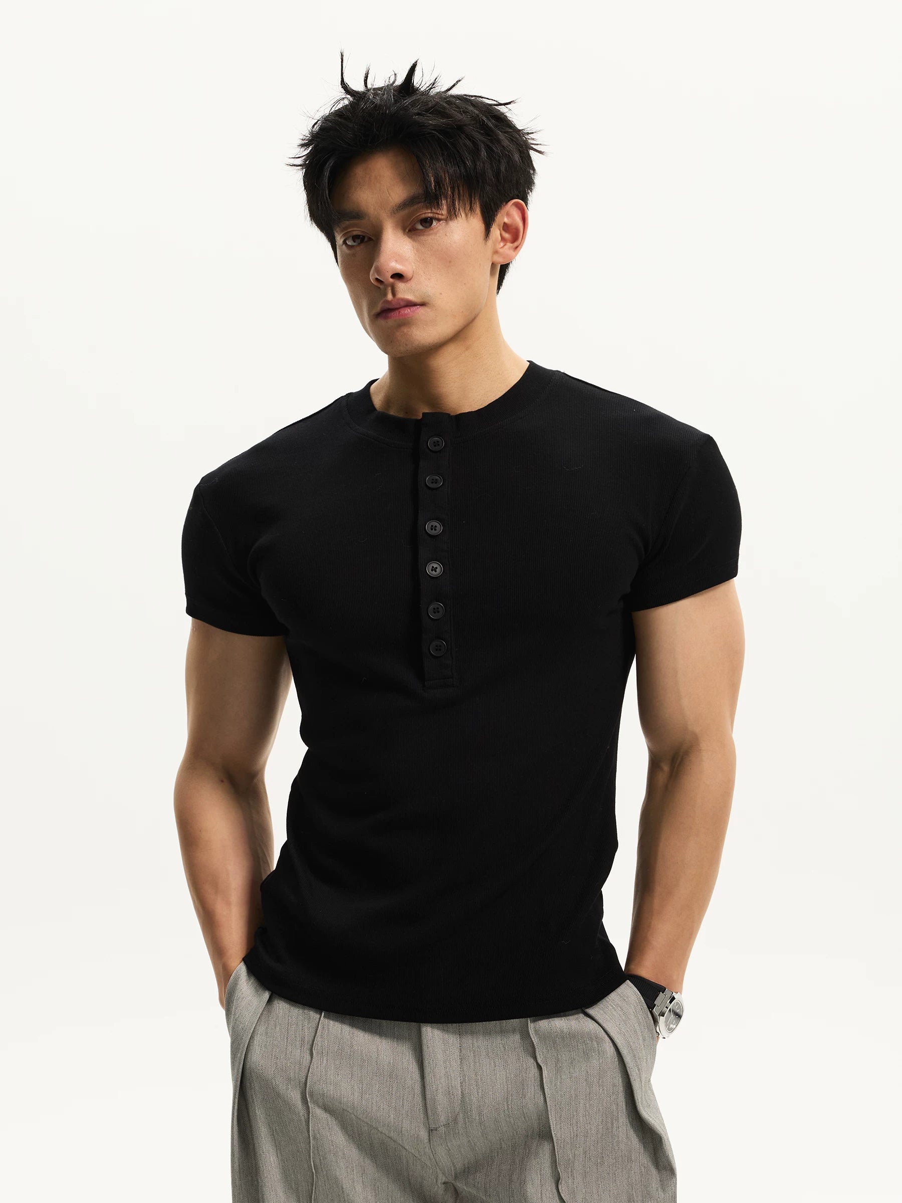 DAY NY Henry Collar Shoulder Casual Tee