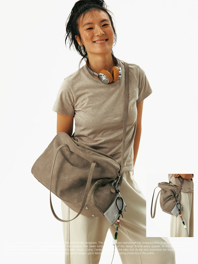 CryingCenter Fleece Contrasting Color Splicing Capacity Shoulder Large Bag Messenger Bag