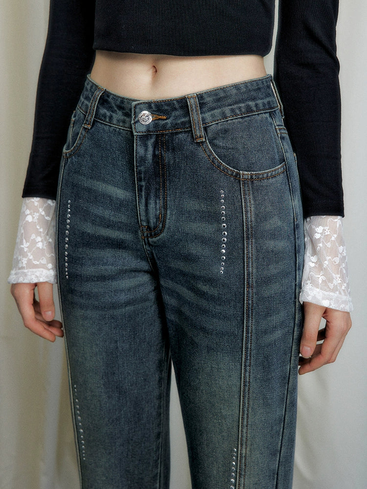 UNIFREE Hot Diamond Loose Wide Leg Jeans