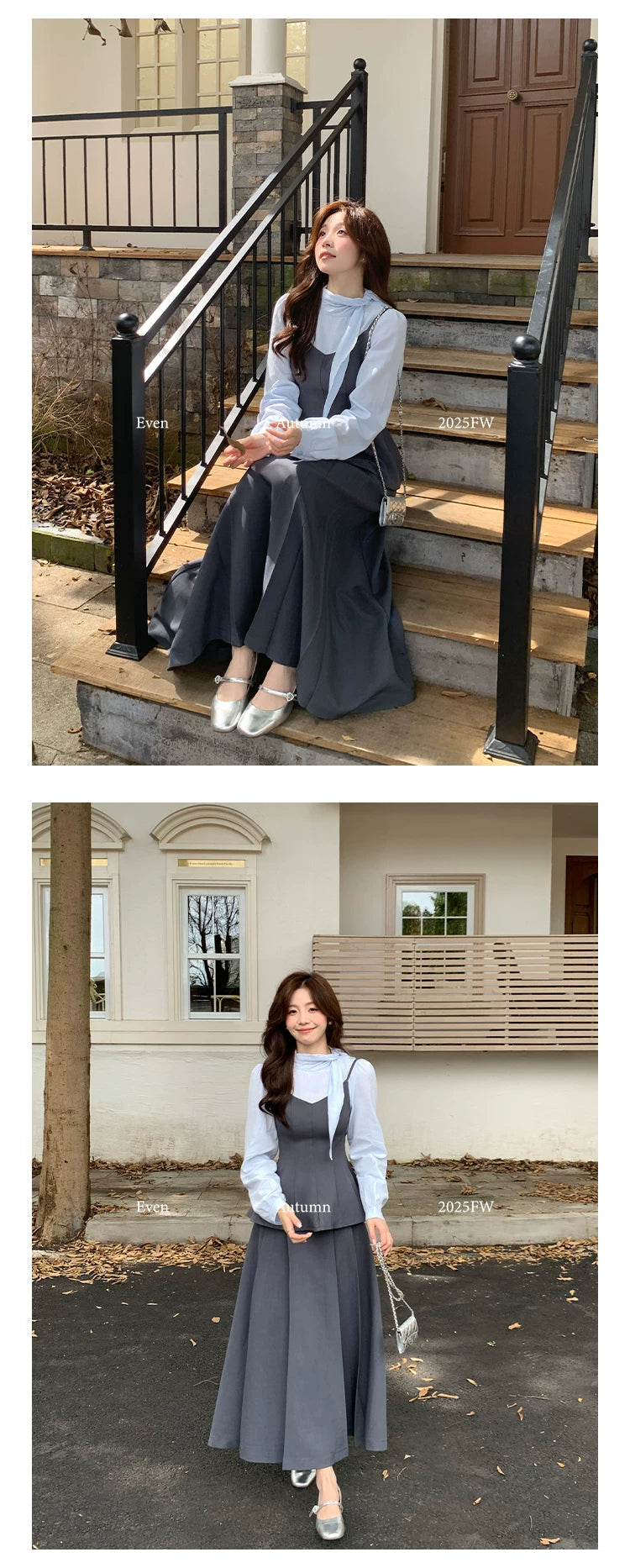 Even Fake Two-piece Suspender Waist Top + Skirt Set