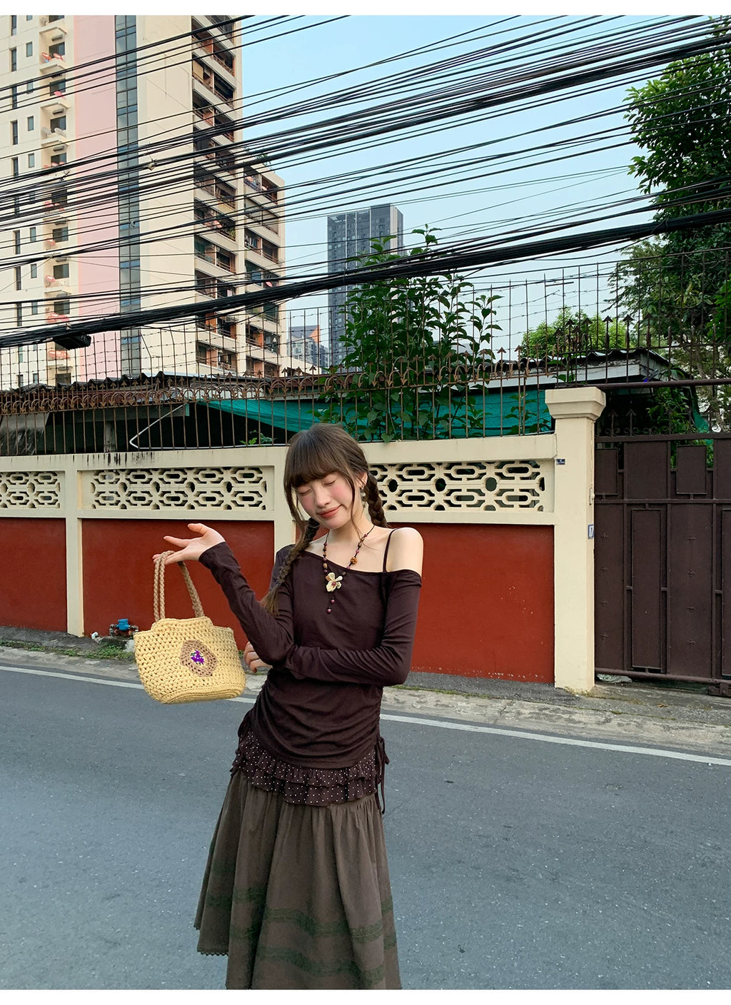 KANO Slanted Shoulder Polka Dot Suspender Real Two-piece Set