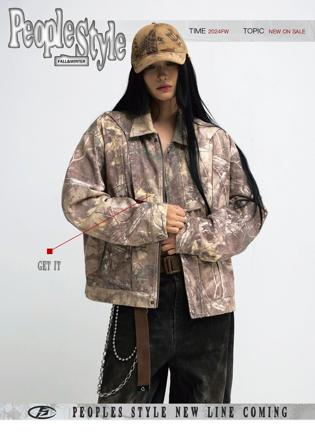 PEOPLESTYLE Camouflage Dead Wood Branch Lapel Tooling Jacket
