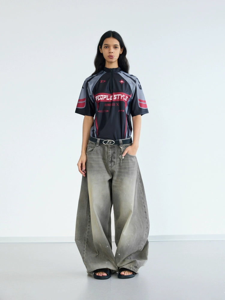 PEOPLESTYLE Vintage Ink-splashed Wide Leg Jeans